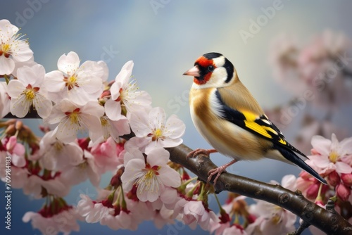 Goldfinch on blossom