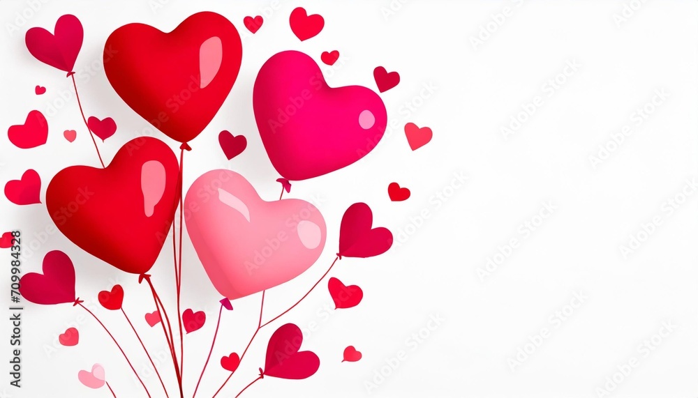 valentine s day background with red and pink hearts like balloons on white background flat lay clipping path png