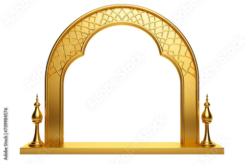 Arabic golden arch isolated on transparent background. 3D render Islam architecture shape for muslim holidays. Design elements door, frame, window. Realistic vector illustration. PNG. Ramadhan.