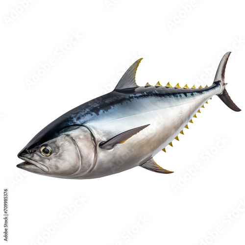 Tuna cut out on a transparent background. The underwater world is isolated. A design element to be inserted into a project or design.