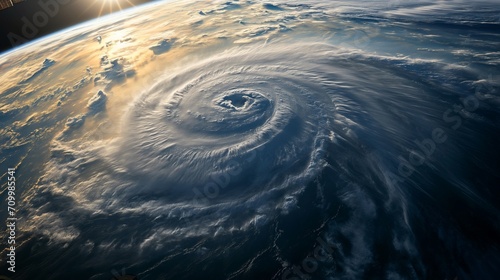 A colossal cyclone swirls over the Pacific Ocean  its vast spiral cloud formations captured in stunning detail from the vantage point of space.