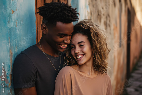 Happy smiling couple, diversity concept 