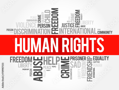 Human Rights are moral principles or norms for certain standards of human behaviour, word cloud concept background