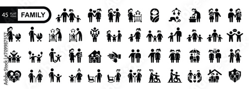 Family icon set. Flat  style icons Pack. Vector Illustration	