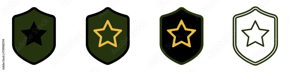 Shield icon with star. Army protection vector icon. Combat patch of a military man. Protection vector icon. Security symbol. Shield and star. Shield icon with star. Army protection vector icon. Combat patch of a military man. Protection vector icon. Security symbol. Shield and star.