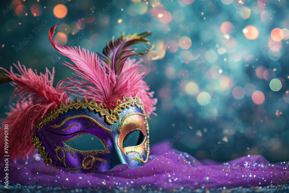 Colourful carnival mask, holiday celebration, copy space 