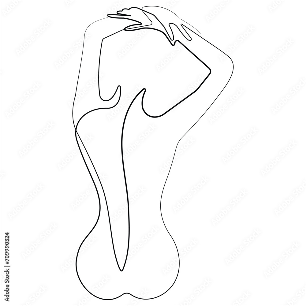 Beauty woman body one line art drawing naked female body outline vector illustration