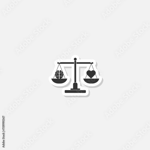 Bowls of scales in balance love and mind icon sticker isolated on gray background