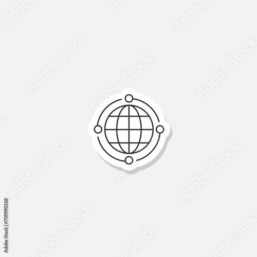 Global relocation line outline icon sticker isolated on gray background