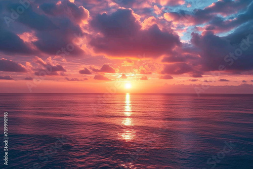 A hopeful image of a sunrise over a calm sea, symbolizing a new beginning and hope in mental health awareness. photo