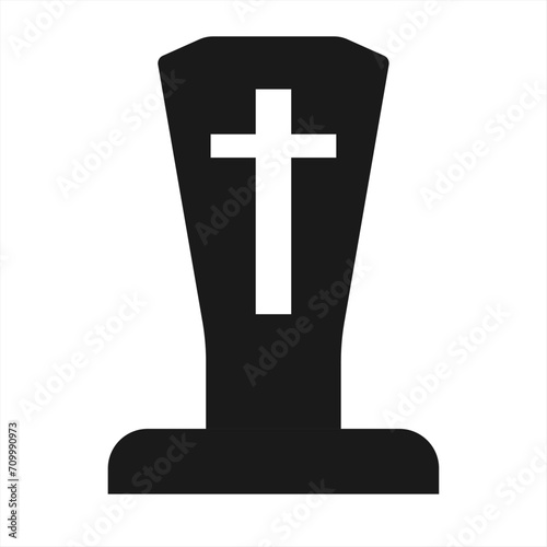Silhouette of a tombstone with a cross. Vector illustration.