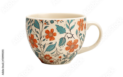 Floral Ceramic Cup Isolated on Transparent Background PNG.