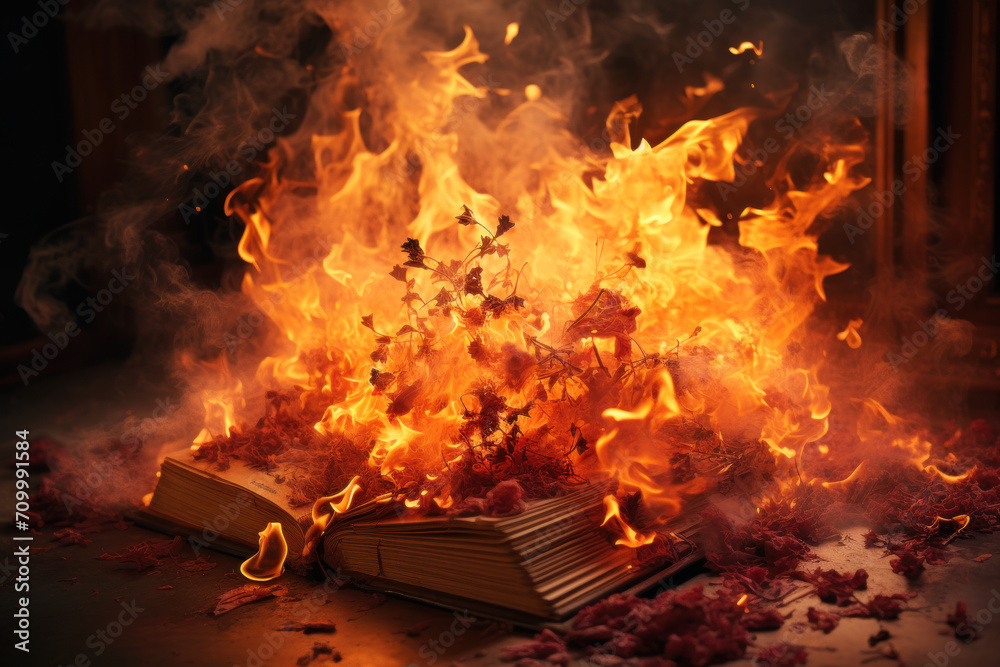 Obraz premium Burning old book.