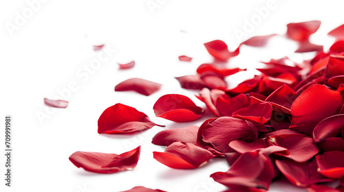 Beautiful red heart-shaped petals isolated on a white background