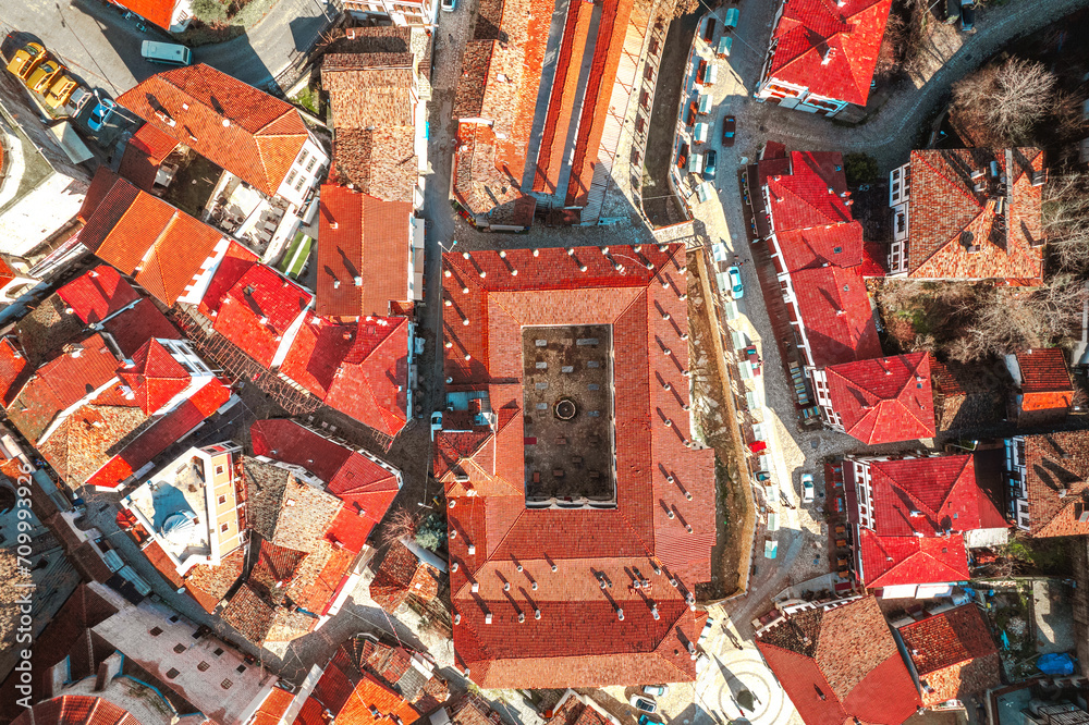 Aerial view of historic Ottoman and Turkish town Safranbolu view from drone.