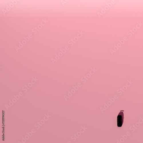 4K Square top view angle a black metalic supercar with Pink pastel color background isolated, JDM japan car or Japanese Domestic Market
