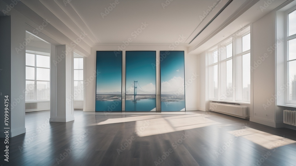 Fototapeta premium Interior of a empty room with three empty posters