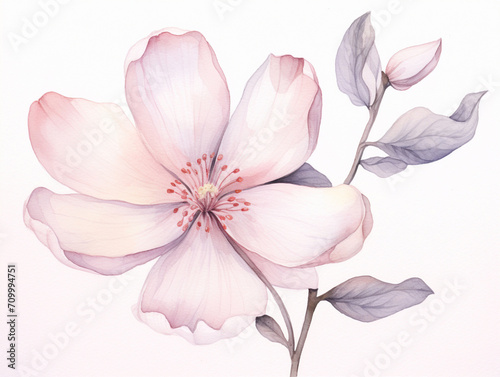 Watercolor pale spring flower on white
