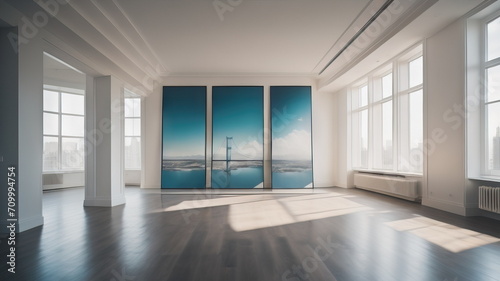  Interior of a empty room with three empty posters