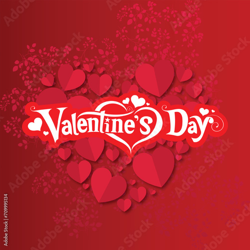Lettering Happy Valentines Day banner, Valentines Day greeting card template with typography text happy valentine`s day and red heart and line on background. Vector illustration