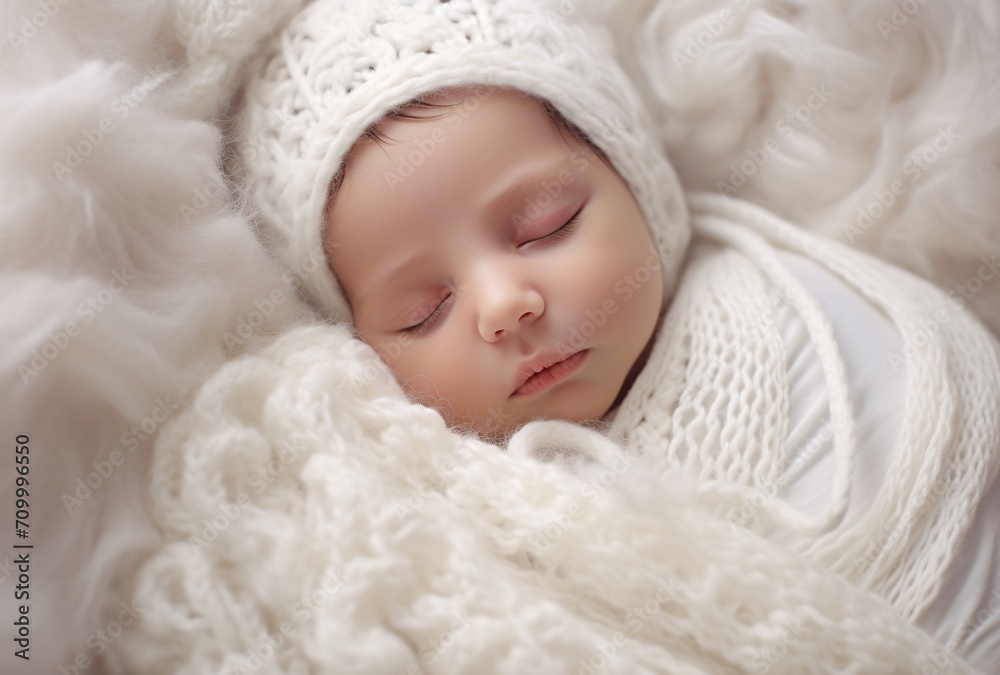 baby girl sleeps in a white sweater