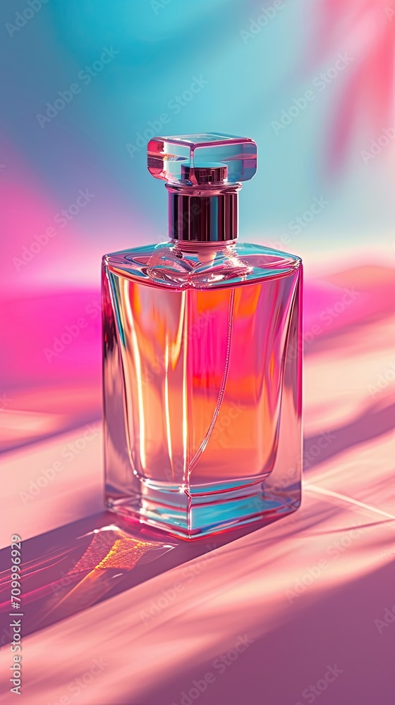 Perfume bottle isolated on multicolor background Perfume bottle isolated on multicolor background