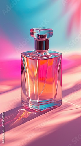 Perfume bottle isolated on multicolor background