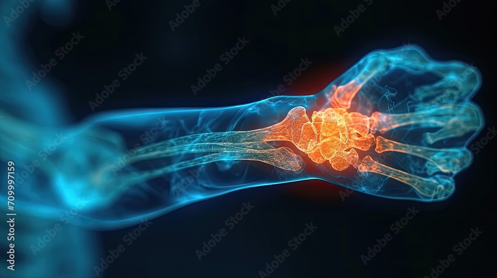 Wrist bones pain recreation, X-rays picture. - obrazy, fototapety, plakaty 
