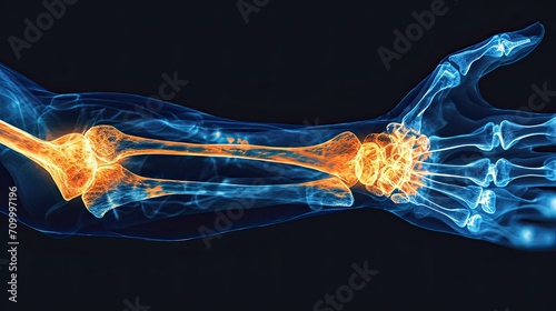 Wrist bones pain recreation, X-rays picture. photo
