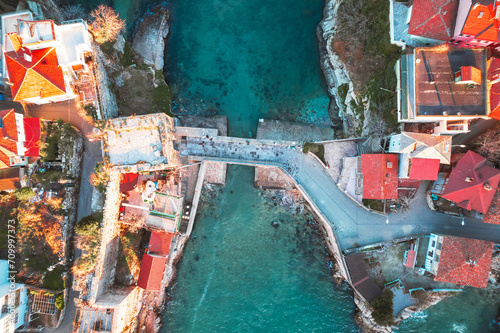 Aerial view of historic Ottoman and Turkish town Amasra view from drone. © Solidasrock