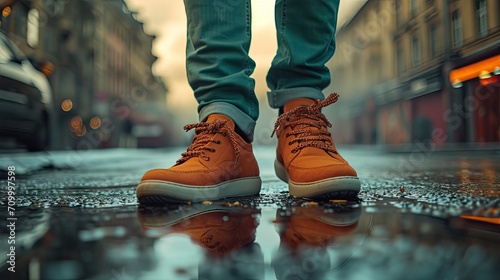 Casual shoes in a beautiful urban environment, male design. photo