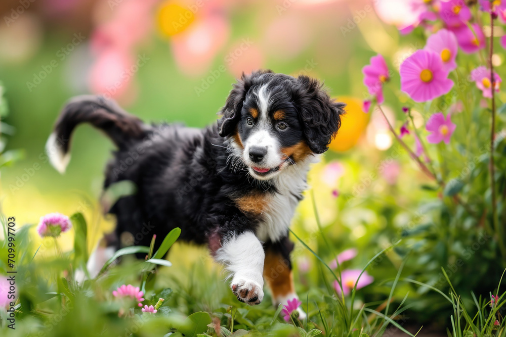 Dog play in the garden, jump and having fun 