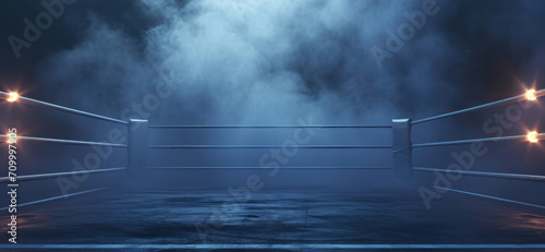 Fototapeta Generative AI, professional boxing ring with spotlights and smokey background, martial arts sport