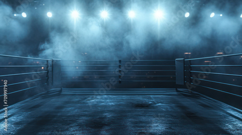 Generative AI, professional boxing ring with spotlights and smokey background, martial arts sport photo