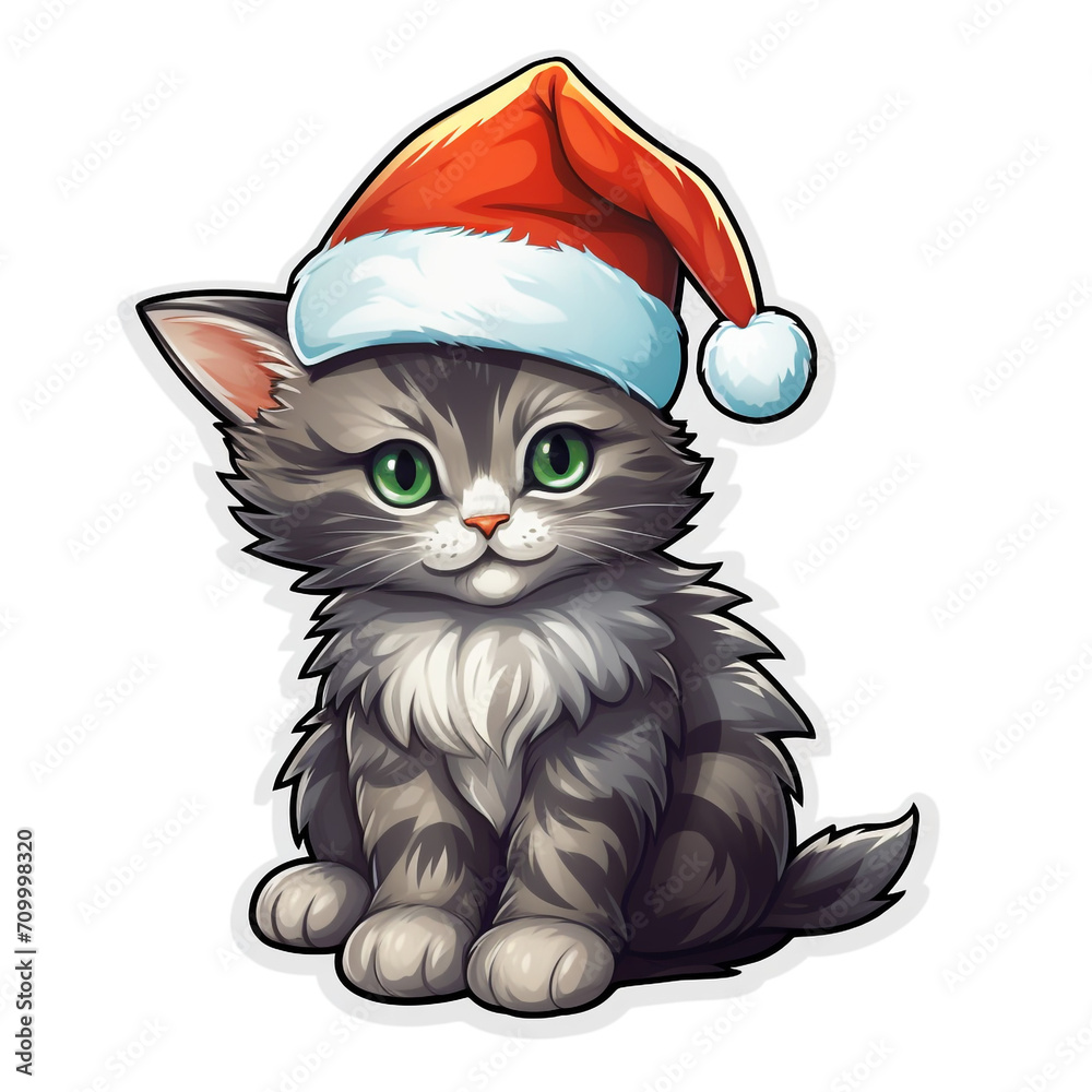 a christmas sticker of a kitten wearing santa claus hat created with Generative Ai a christmas sticker of a kitten wearing santa claus hat created with Generative Ai