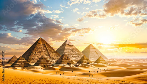 Ancient Civilization Pyramid at Sunset in Desert Landscape