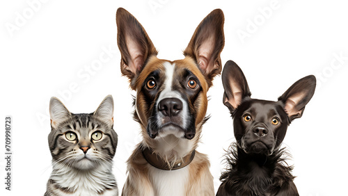 Group of dogs and cats looking at the camera isolated on white background © Rama