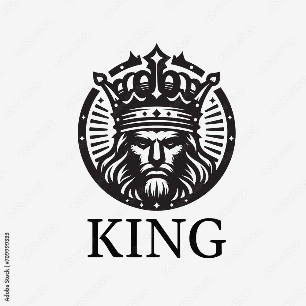 Black and white royal crown lion king logo template, perfect for creating a regal emblem or sign symbol. Stunning vector illustration.
