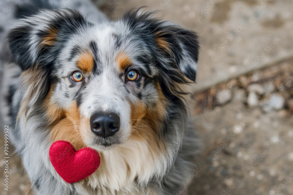 Aussie dog with a red heart, Love Dogs, Valentine's Day 