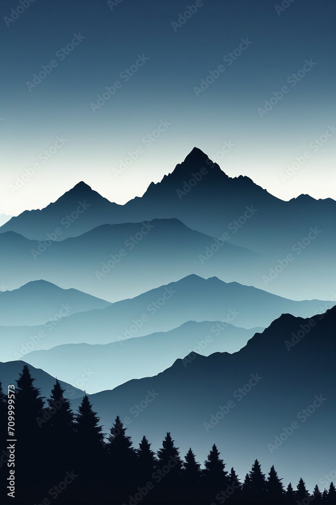 Fototapeta premium Abstract background silhouette mountain scenery, daylight