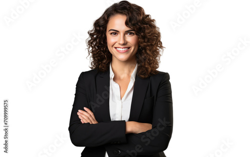 Smiling Business woman with her arms crossed isolated on transparent background.