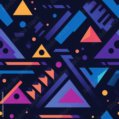 Vibrant geometric shapes pattern with dynamic variations for a captivating seamless design.