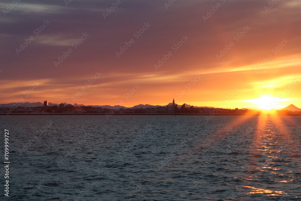 Naklejka premium sunset over Reykjavik