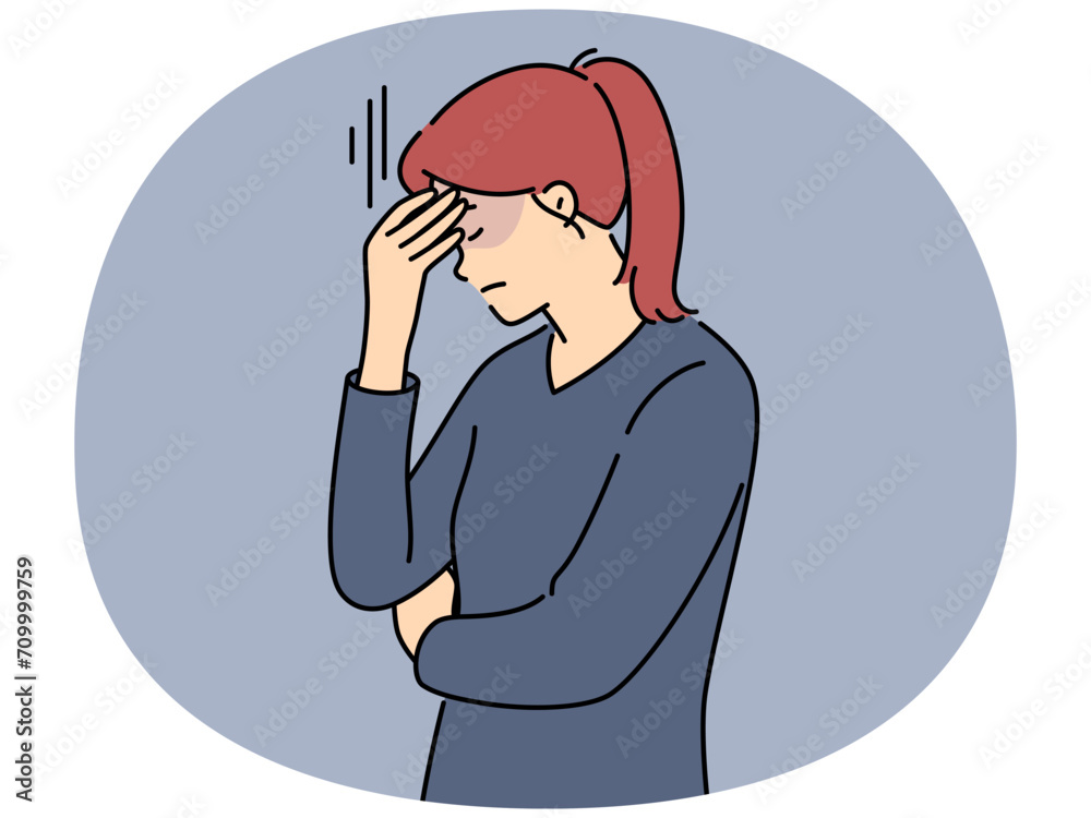 Unhappy woman feeling stressed thinking Unhappy woman feeling stressed thinking