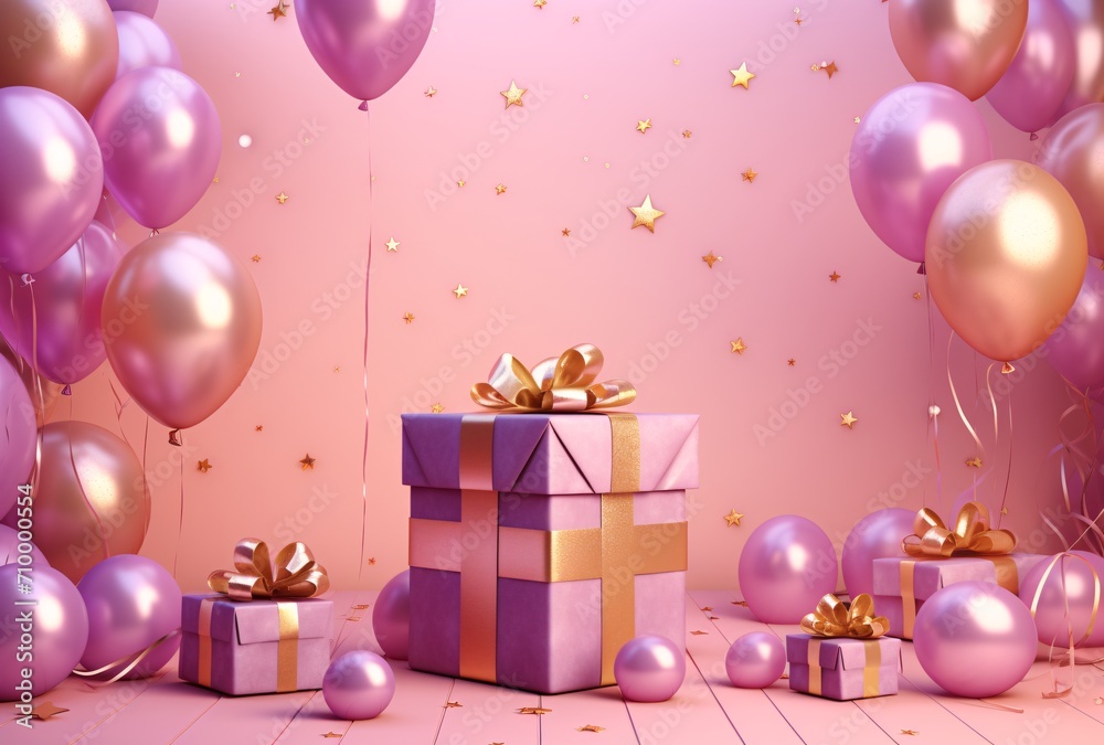 a pink background with balloons