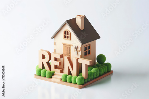 house on the white background with word RENT. real estate buying and selling concept. ai generative