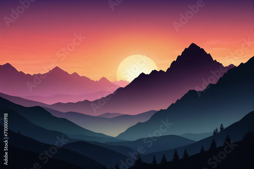 Abstract background sunset silhouette mountain scenery