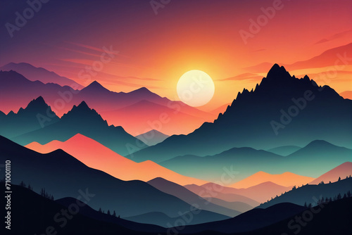 Abstract background sunset silhouette mountain scenery