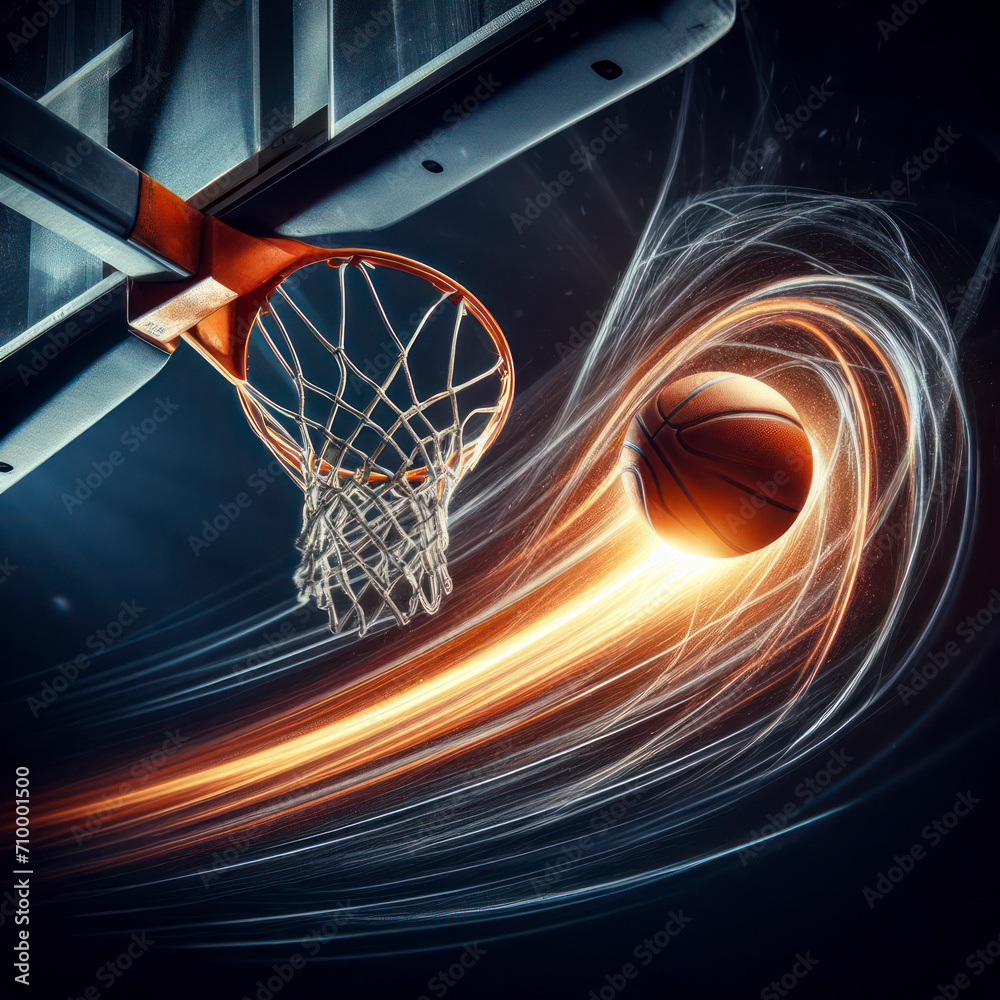 Ball in basketball hoop. ai generative