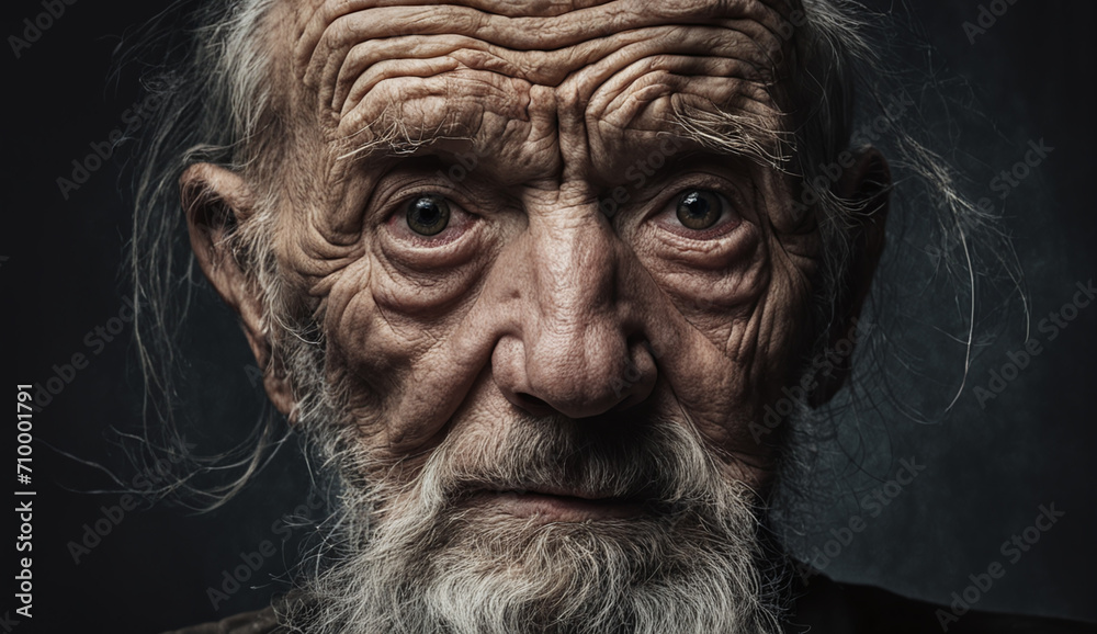 poor homeless man portrait, man with a sad look	